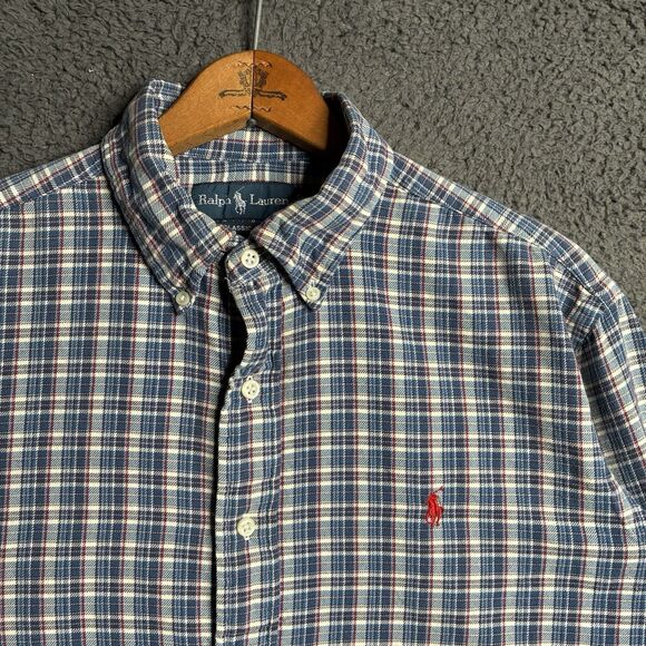 Vtg Ralph Lauren Plaid Button Down Lightweight Cotton Flannel Shirt Men’s Large - Picture 1 of 13